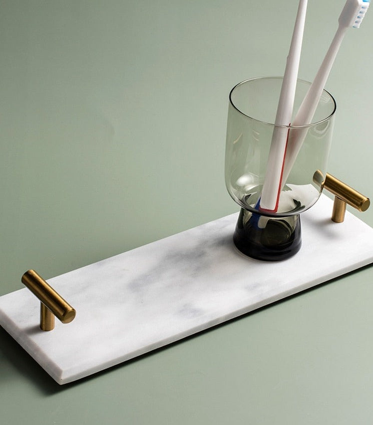 Marble & Brass Bathroom Storage Tray Organizer