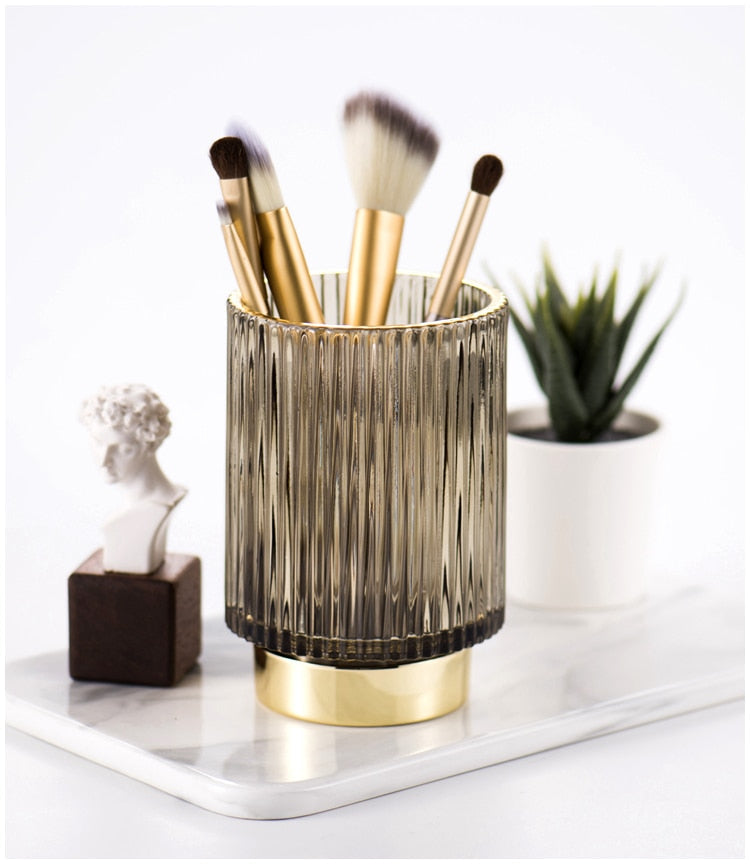 Elise Gold Foil Glass Makeup Holder & Organizer