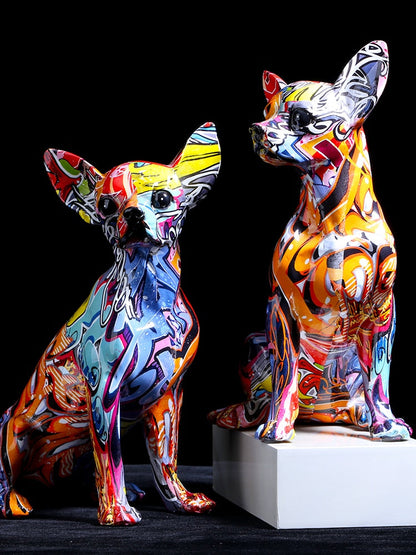 Graffiti Painted Chihuahua Dog Art Sculpture