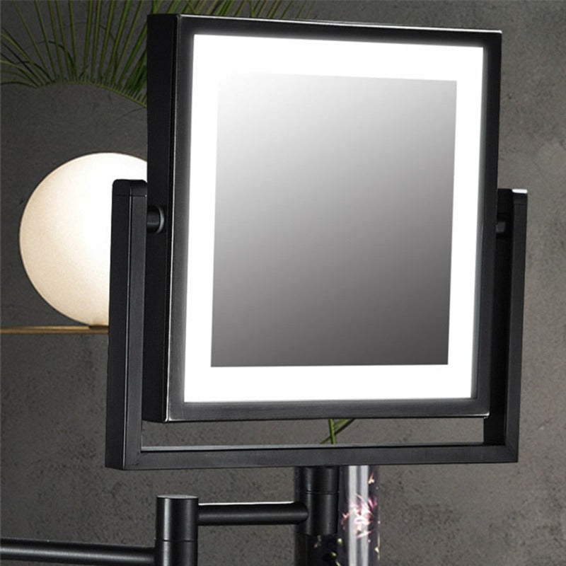 Black Square Magnifying Adjustable LED Makeup and Bathroom Mirror