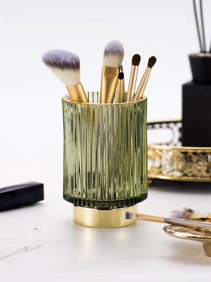 Elise Gold Foil Glass Makeup Holder & Organizer