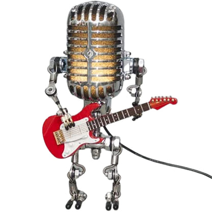 Vintage Microphone Robot With Guitar Lamp