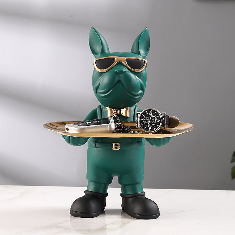 Miravique At Your Service Bulldog Sculpture And Tray