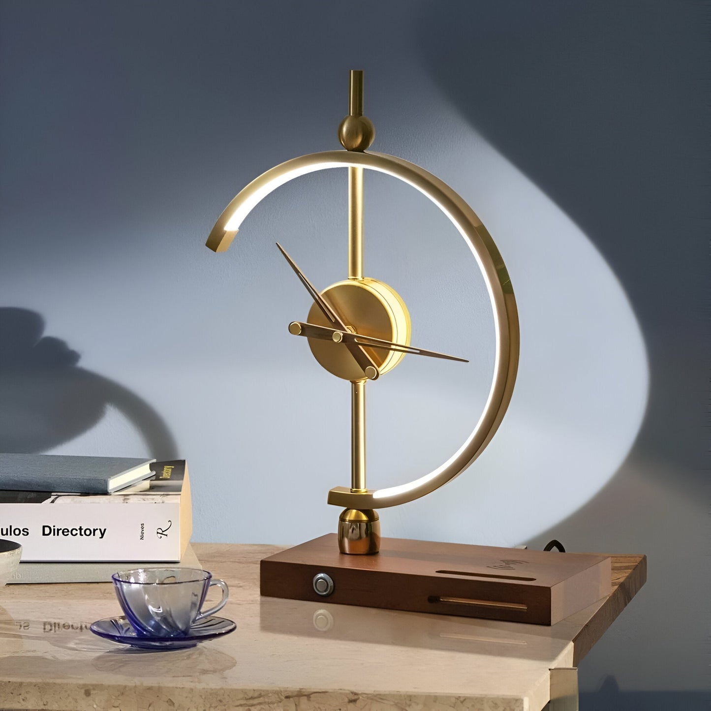 GLux Clock - LED Table Lamp Golden Time - Geometric Qi Wireless Charger & Clock