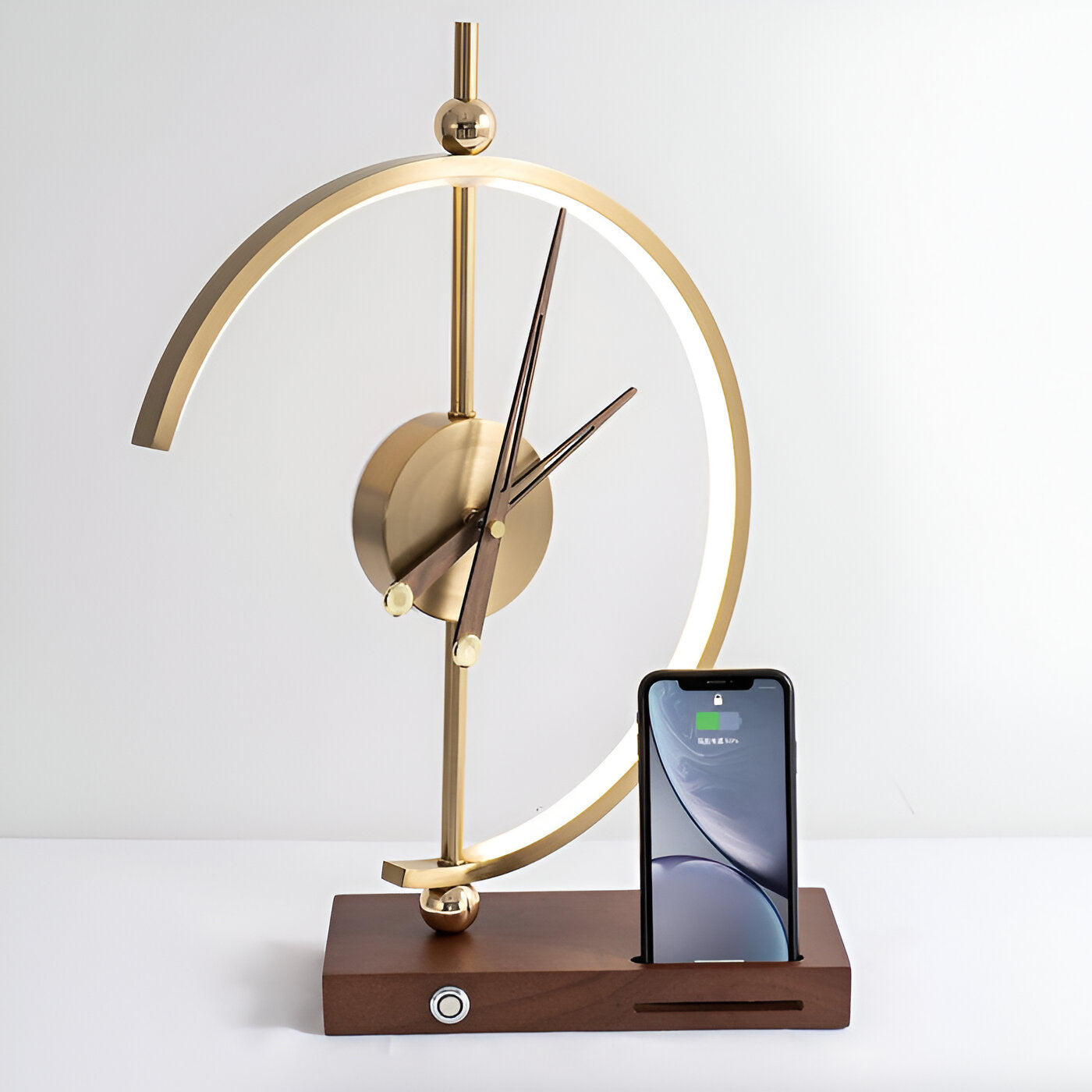 GLux Clock - LED Table Lamp Golden Time - Geometric Qi Wireless Charger & Clock