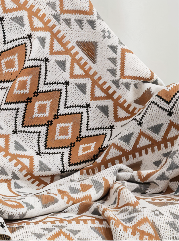 GeoFringe Plaid - Geometric Boho Fleece Blanket - Decorative Knitted Throw