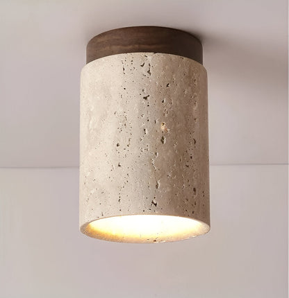 MarWood Travertine Ceiling Light – Marble & Wood Flush Mount Spotlight for Elegant Lighting