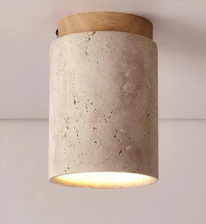 MarWood Travertine Ceiling Light – Marble & Wood Flush Mount Spotlight for Elegant Lighting