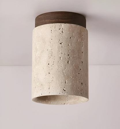 MarWood Travertine Ceiling Light – Marble & Wood Flush Mount Spotlight for Elegant Lighting