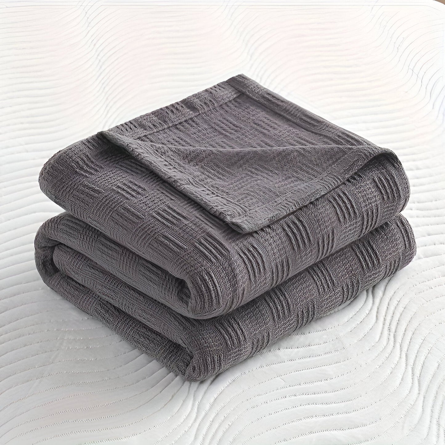 PlainPlush Plaid - Breathable Cotton Knitted Fleece Blanket for Stylish Comfort