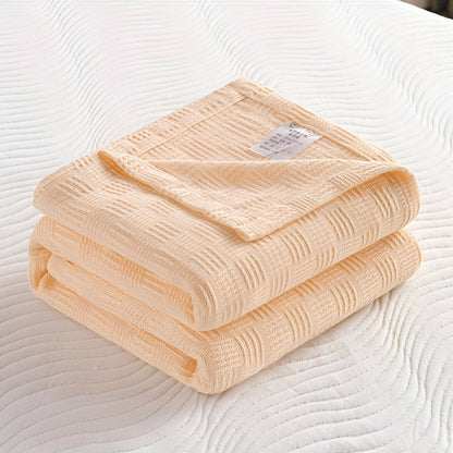 PlainPlush Plaid - Breathable Cotton Knitted Fleece Blanket for Stylish Comfort