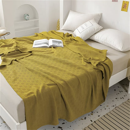 PlainPlush Plaid - Breathable Cotton Knitted Fleece Blanket for Stylish Comfort