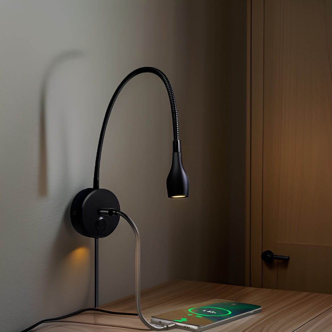 TouchGlow - 2-in-1-Gooseneck Wall Light with USB Charger for Cozy Reading Evenings