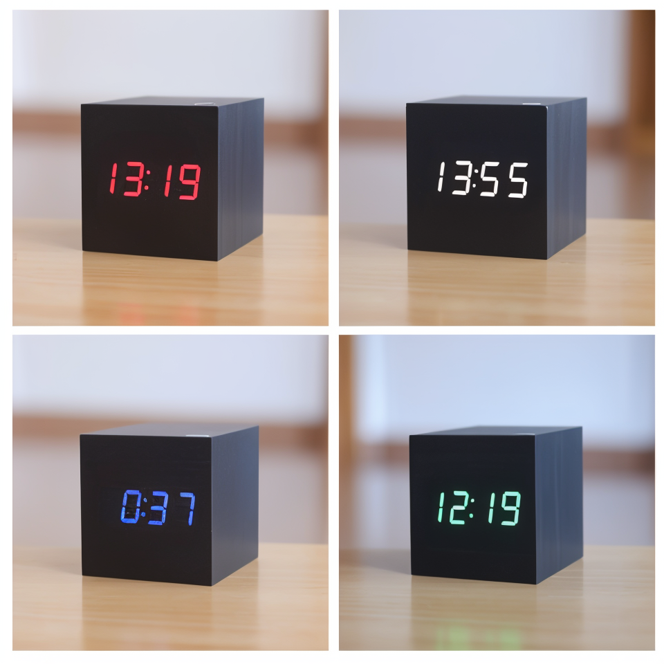 Digital LED Alarm Cube Clock – Bamboo & Wood Modern Design for Home & Office