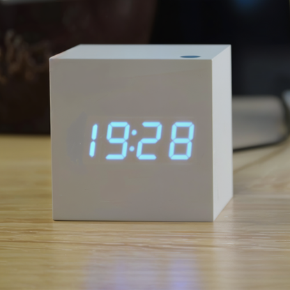 Digital LED Alarm Cube Clock – Bamboo & Wood Modern Design for Home & Office