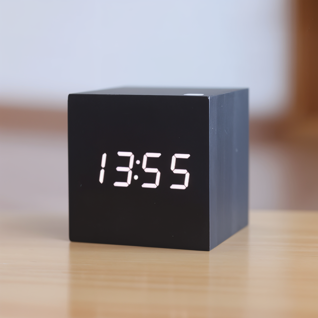 Digital LED Alarm Cube Clock – Bamboo & Wood Modern Design for Home & Office