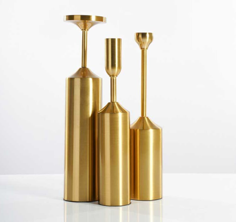 Industrial Gold Pillar Candle Holders