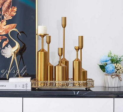 Industrial Gold Pillar Candle Holders