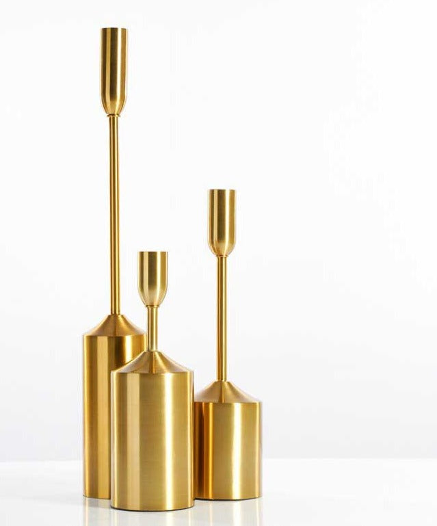 Industrial Gold Pillar Candle Holders