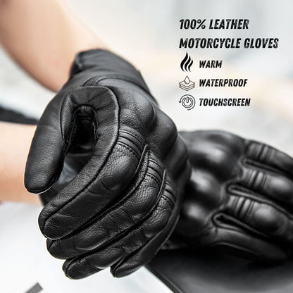 Leather Touchscreen Moto Gloves Waterproof