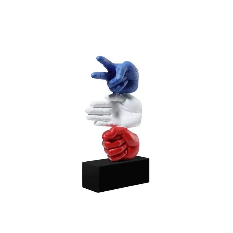 Rock Paper Scissor Designer Hand-Crafted Sculpture with Weighted Stand