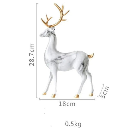 Marble Pattern Reindeer Figurines – Elegant Handcrafted Home Decor Statues for Living Room, Office, and Bedroom