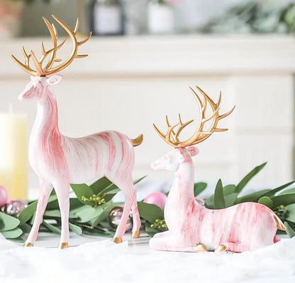 Marble Pattern Reindeer Figurines – Elegant Handcrafted Home Decor Statues for Living Room, Office, and Bedroom