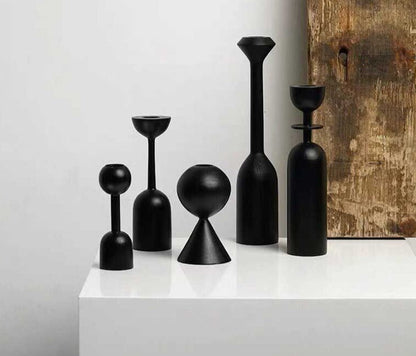 Modern Black Wood Tapered Candle Holder