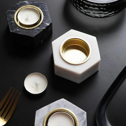 Natural Marble Hexagon Candle Holders