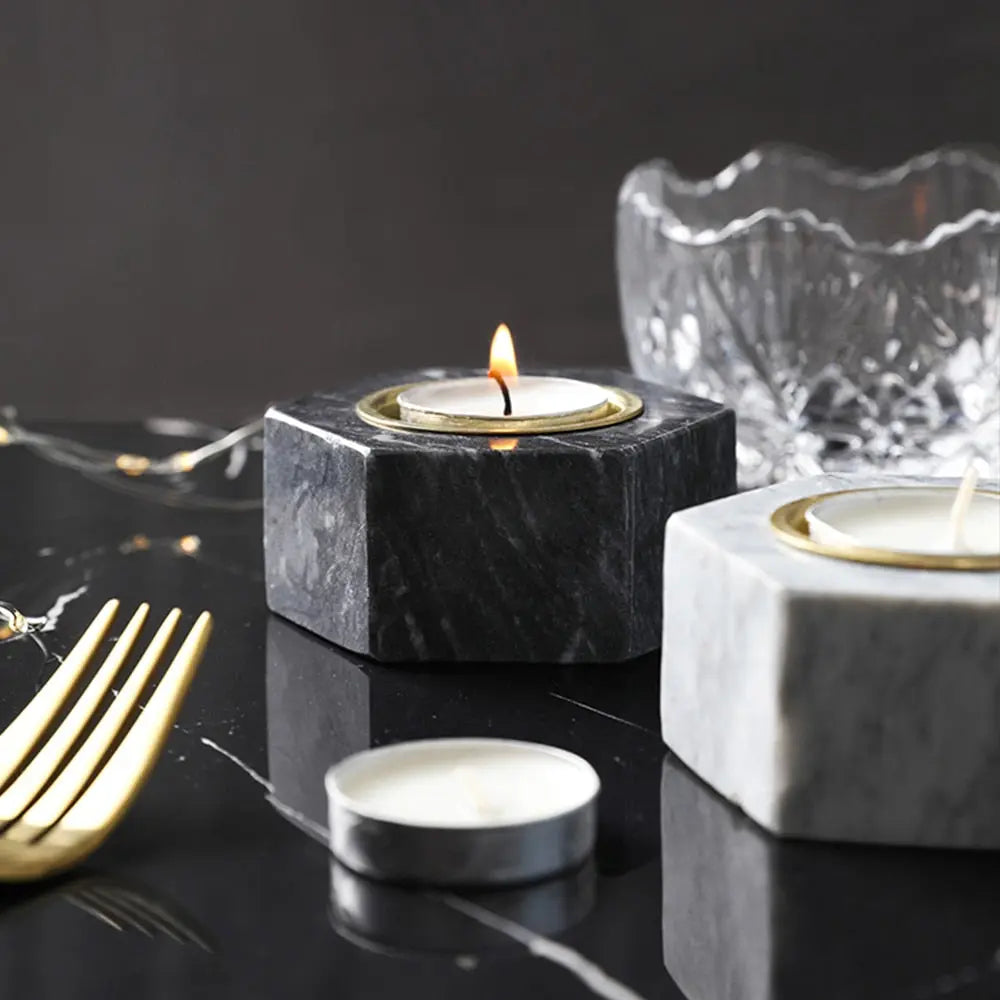 Natural Marble Hexagon Candle Holders