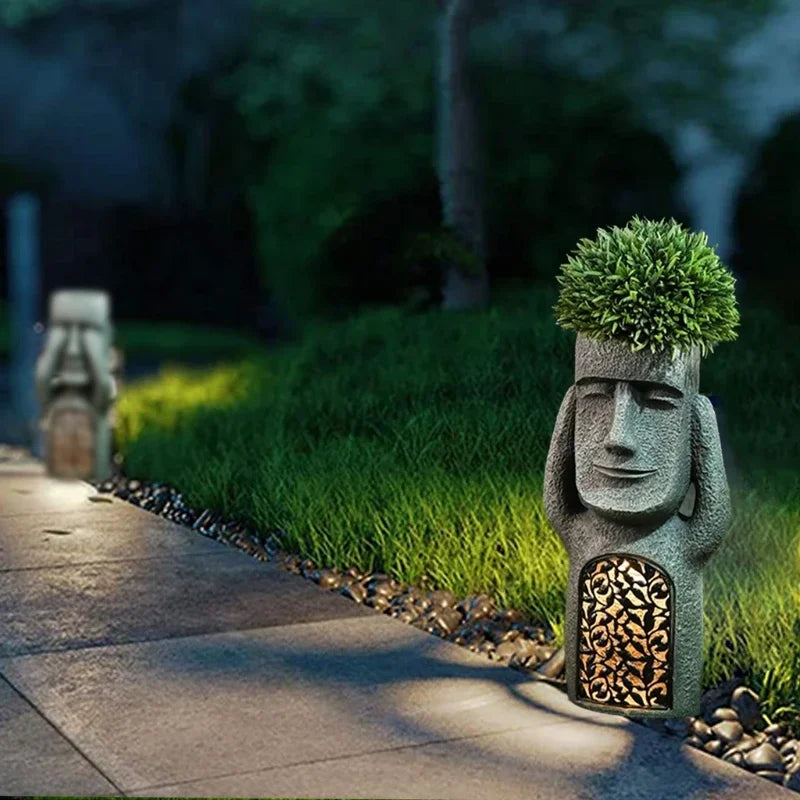 Easter Island Statue Flower Pot - LED Lamp - For Outside - Garden Decoration