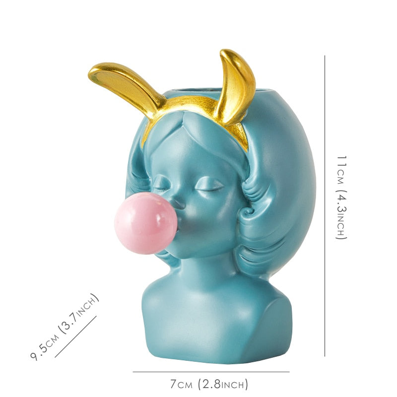 Cute Girl Chewing Bubble Gum Vase