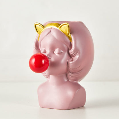 Cute Girl Chewing Bubble Gum Vase