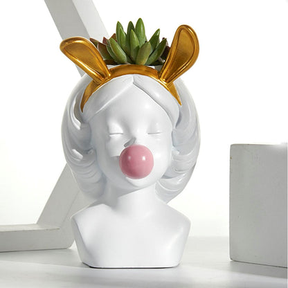 Cute Girl Chewing Bubble Gum Vase