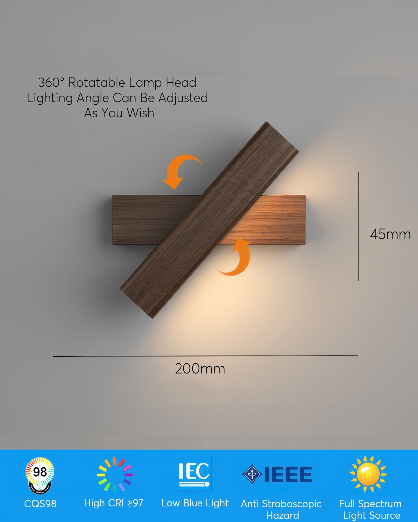 Nordic Wood Grain Rotatable Wall Lamp