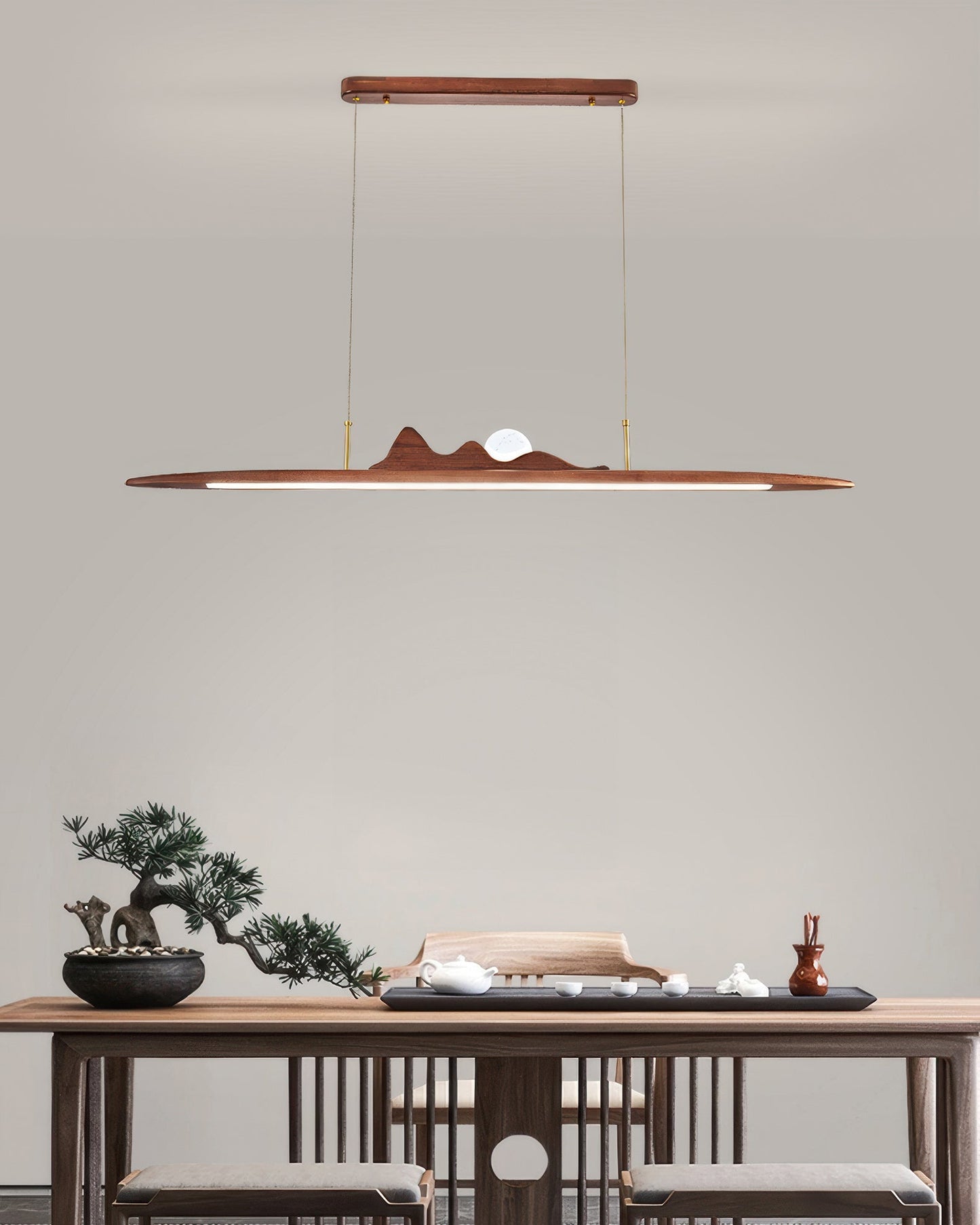 Wooden Strip Pendant Lamp Minimalist One Line Design