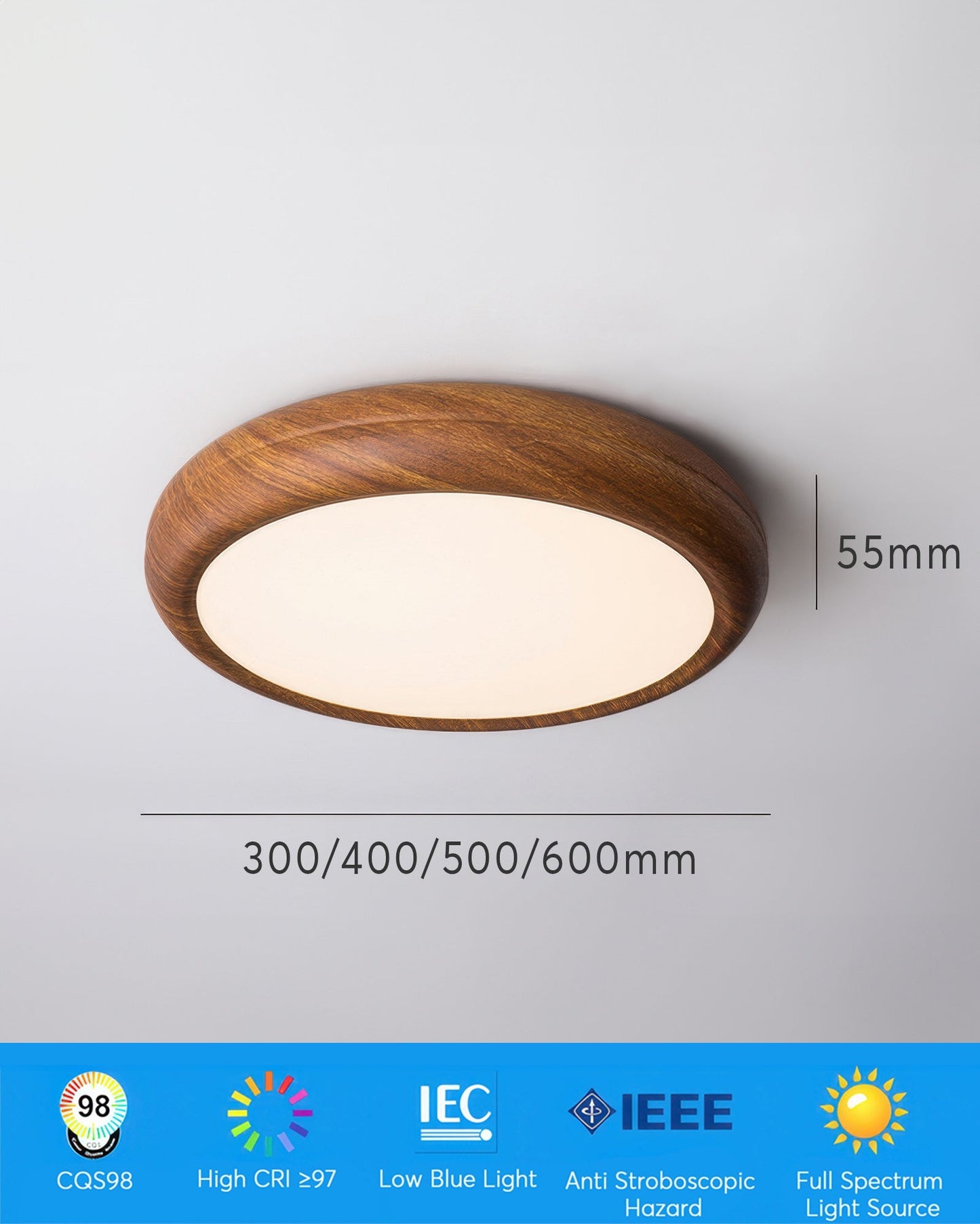 Walnut Color Modern Ceiling Lamp Light Full Spectrum