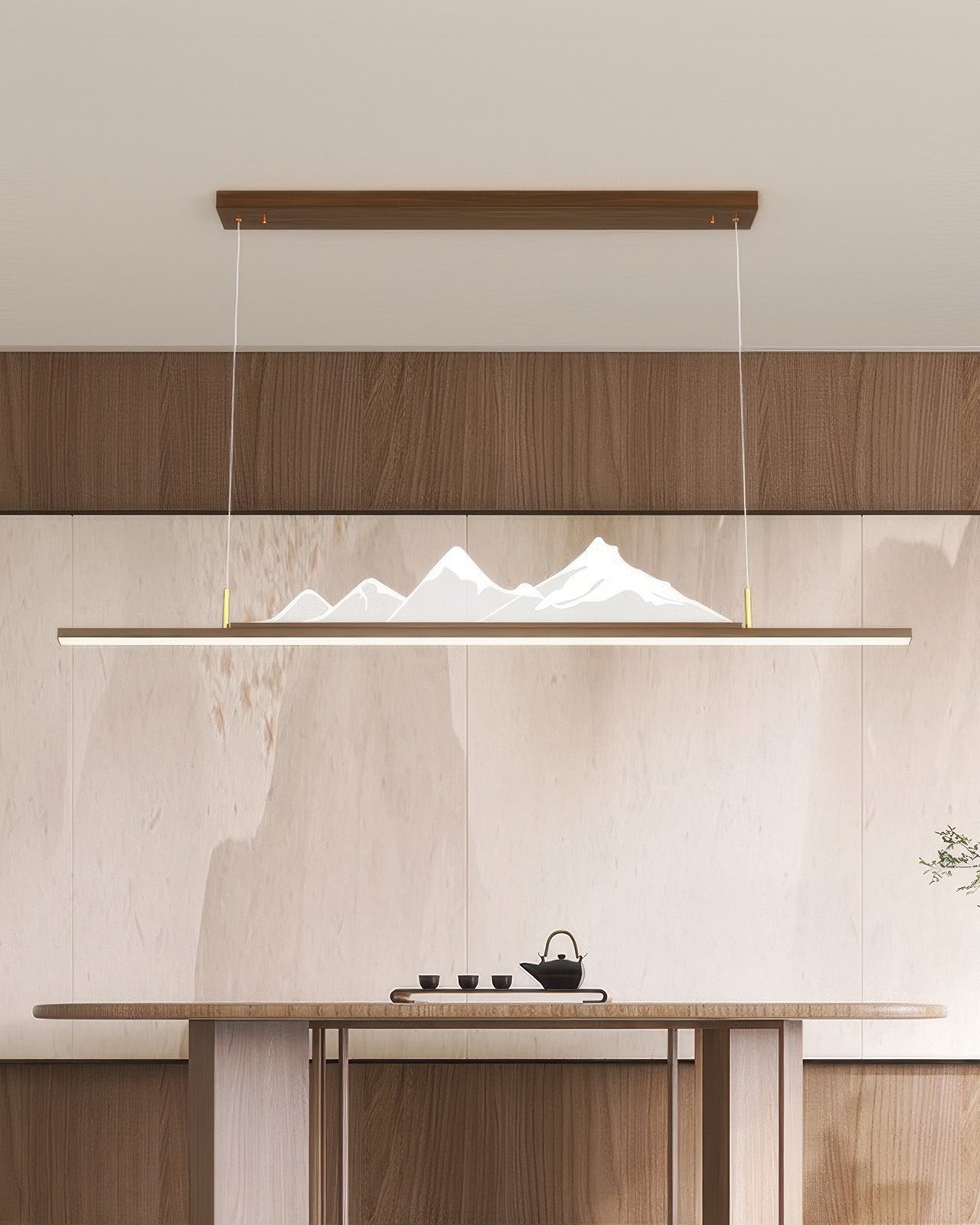 Pendant light with long wood grain Japanese Zen