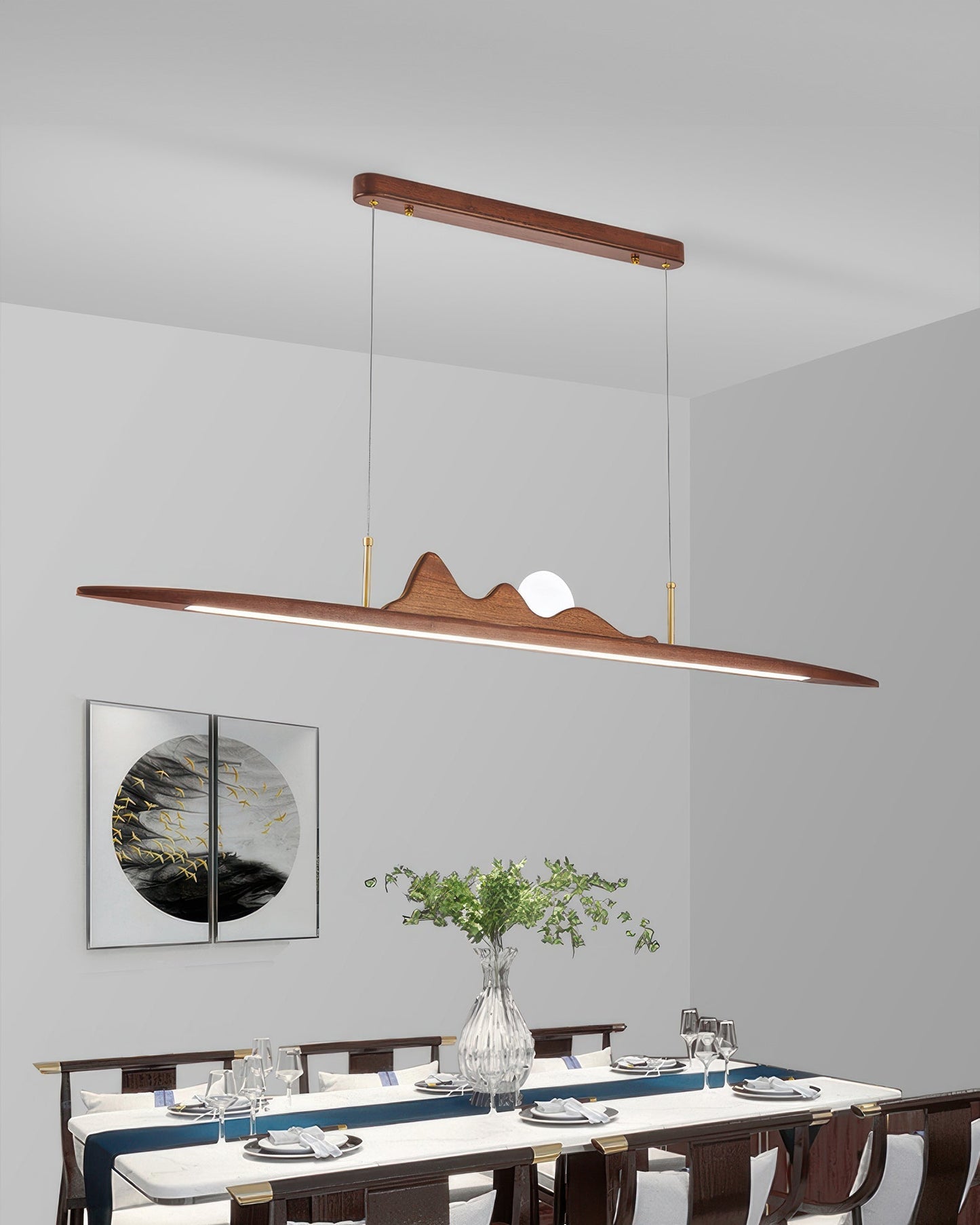 Wooden Strip Pendant Lamp Minimalist One Line Design