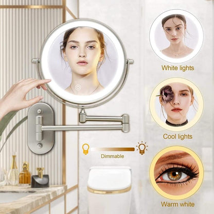 Matte Silver Rechargeable LED Magnifying Makeup & Bathroom Vanity Mirror