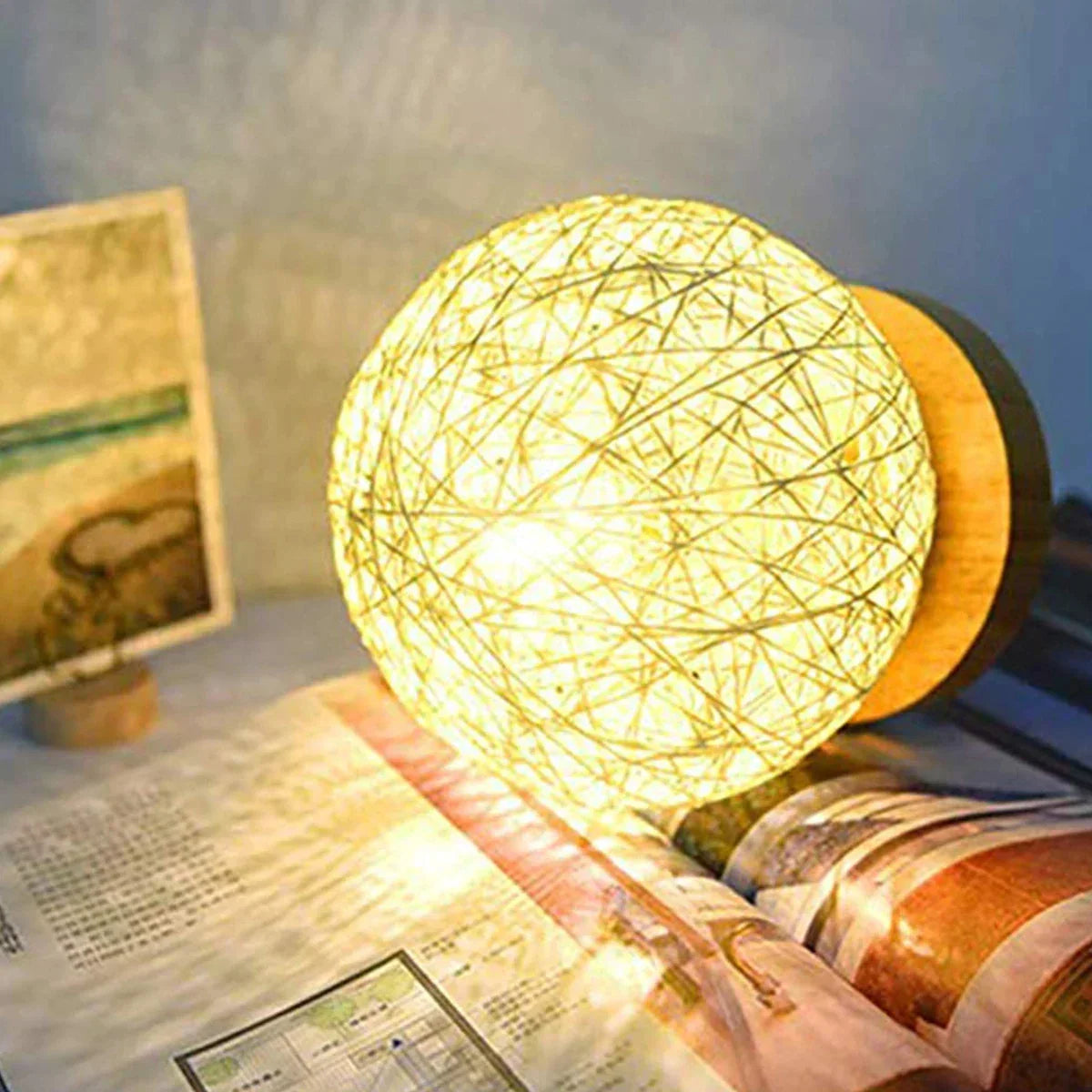 WovenGlow - Rattan Ball Table Lamp