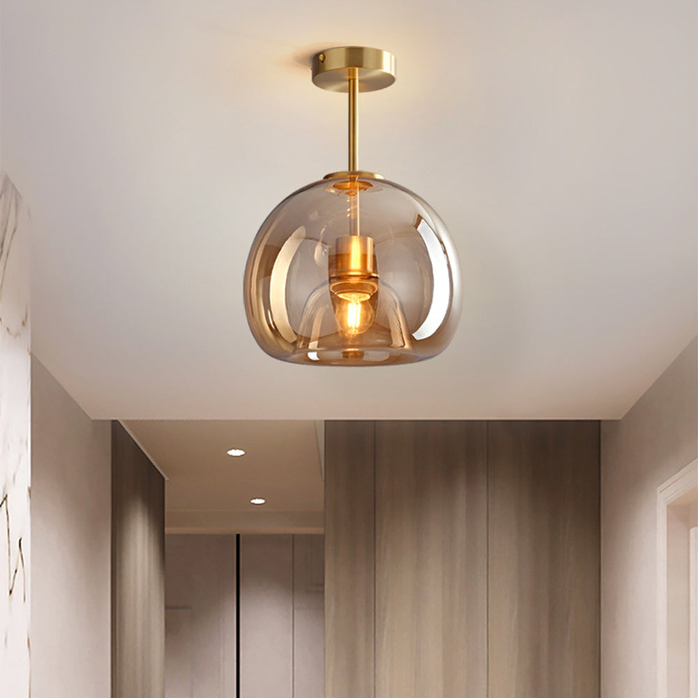 Copper Glass Semi Flush Mount Ceiling Light