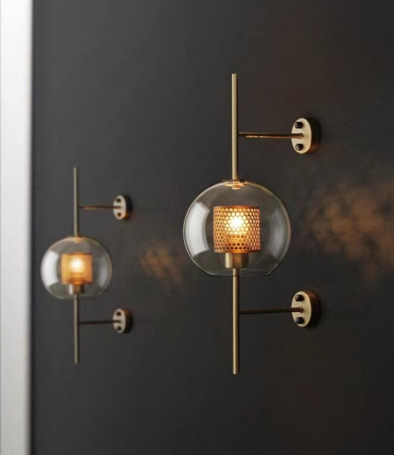 Modern Honeycomb Brass & Glass Wall Sconce