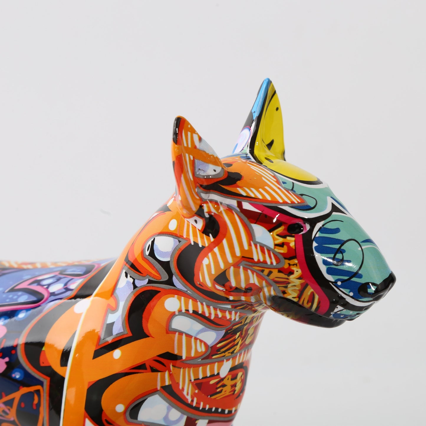 Graffiti Painted Bull Terrier Dog Art Sculpture