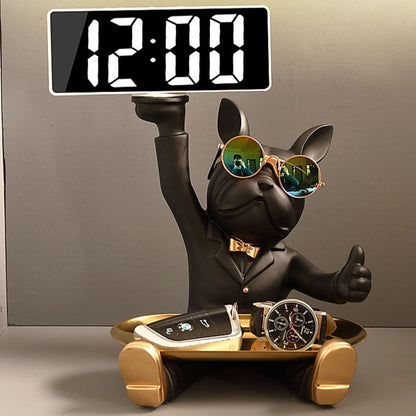 Miravique Cool Bulldog Clock And Tray