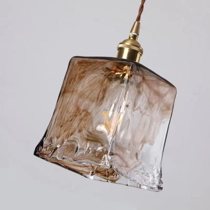 Brass Amber Glass Pendant Light