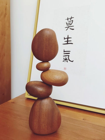 Solid Wood Magnetic Balance Stone Home Decor Sculpture