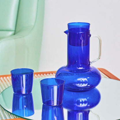 Amber & Cobalt Glass & Pitcher Set