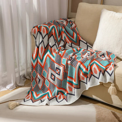 Boho Geometry Blanket: Versatile Décor Accent