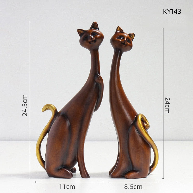 Oil Painted Couple Cat Home Decor Sculpture